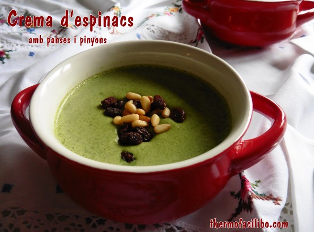 rema d'espinacs amb panses i pinyons