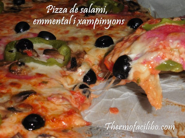 Pizza de salami,emmental i xampinyons.3
