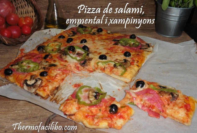 Pizza de salami,emmental i xampinyons.4