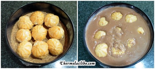 pastís de xocolata i profiteroles prep